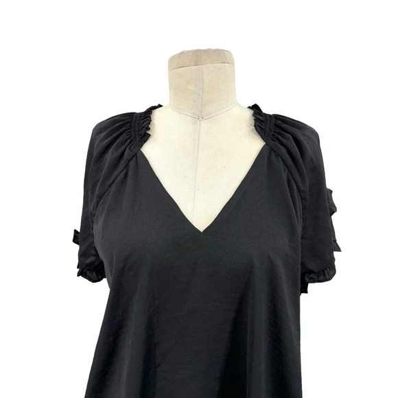 Current‎ Air Los Angeles Black Ruffle Short Sleeve Blouse Size Small - Picture 2 of 11